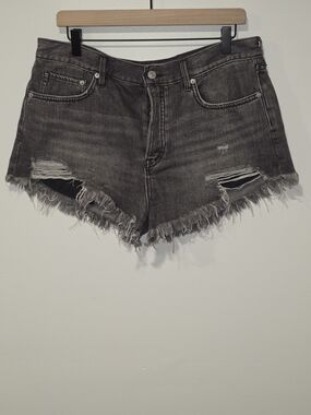 We The Free Washed Black Distressed High-Rise Frayed Hem Denim Shorts Size 30